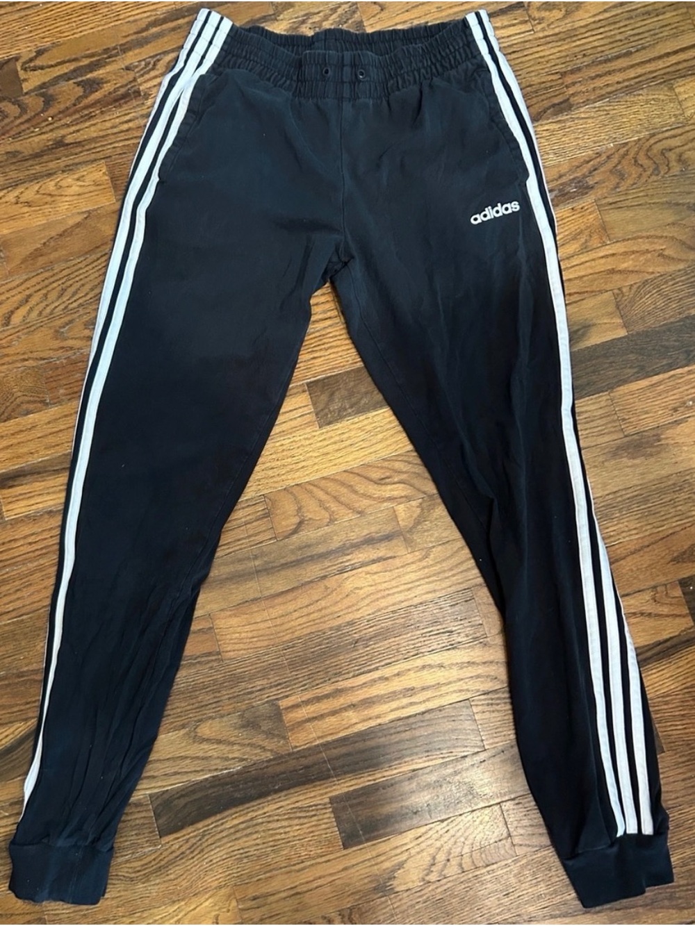 adidas Black Jogger Sweatpants with White Side Stripes